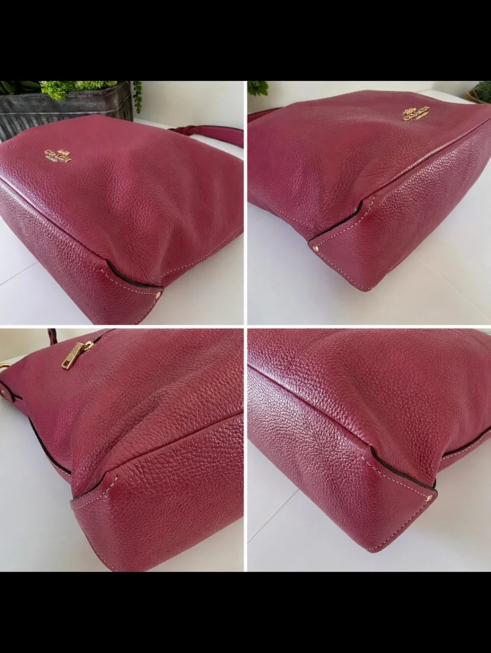Coach Abby Duffle Shoulder Crossbody Bag Rose Berry Pebbled Leather Heart Charm